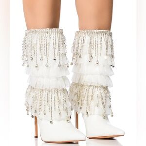 The AZALEA WANG White & Silver Diamond Embellished Boots